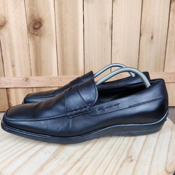 Tods Gommino Shoes Mens 9.5 Black Leather City Driving Penny Loafer Hard Sole